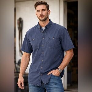 Carhartt Men’s XL Regular 100% Cotton Short Sleeve Work Shirt Blue 2010 RN14806